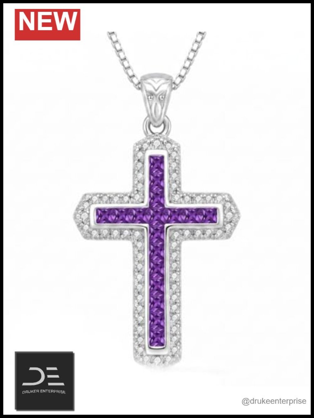 14K White Gold Plated Birthstone Cross Necklace Princess Cut Dainty Pendant